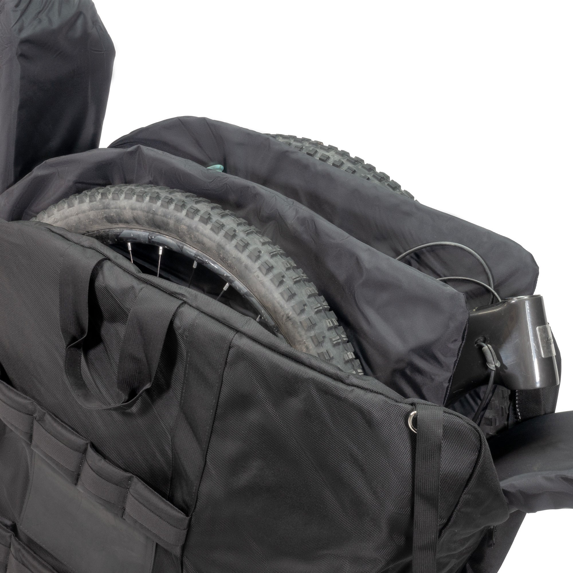 Orucase Airport Ninja Bicycle Travel Case - open view with a mountain bike packed