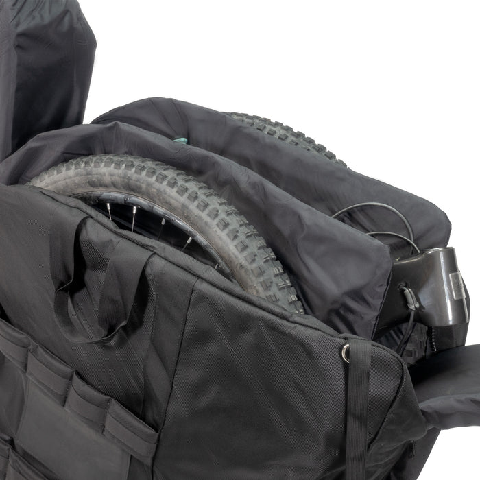 Orucase Airport Ninja Bicycle Travel Case - open view with a mountain bike packed