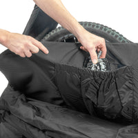 Orucase Airport Ninja Bike Bag - open view exposing internal pocket for pedals and a packed wheel